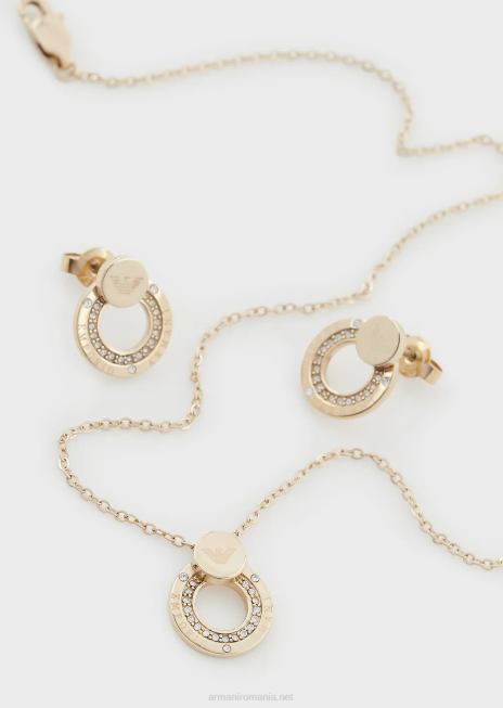femei R802G838 Set de colier și cercei cu pandantiv din oțel inoxidabil auriu Armani aur