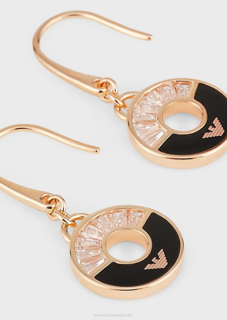 femei R802G839 cercei cu picătură de onix negru Armani aur roz