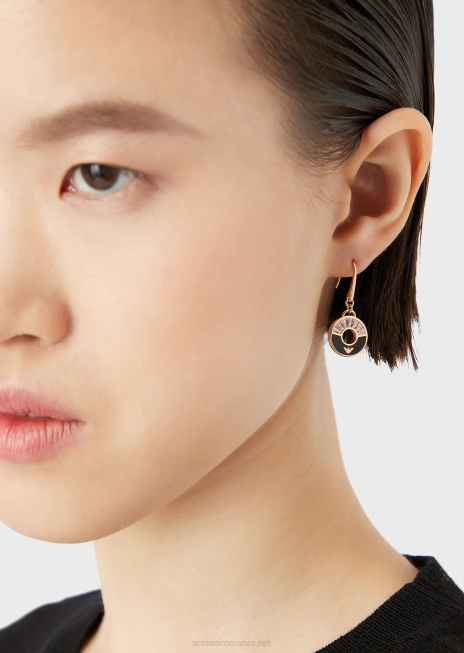 femei R802G839 cercei cu picătură de onix negru Armani aur roz