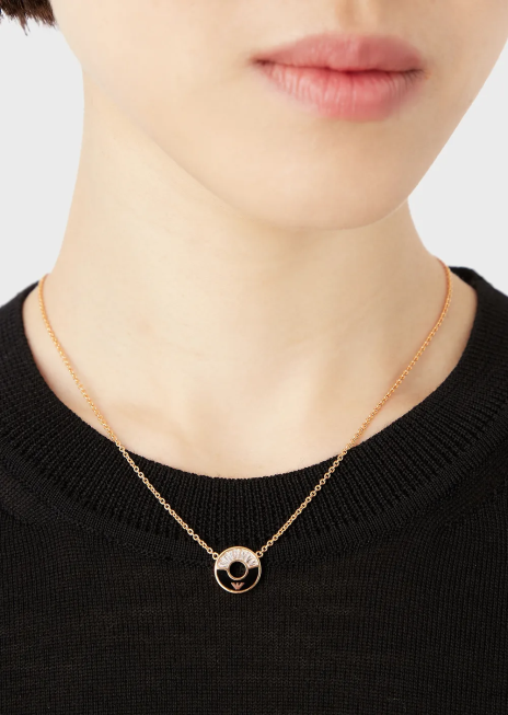 femei R802G840 colier cu pandantiv onix negru Armani aur roz