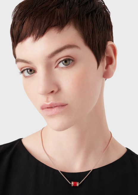 femei R802G841 colier lac roșu Armani aur roz