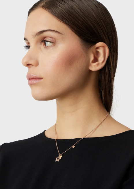 femei R802G847 colier cu pandantiv lac albastru Armani aur roz