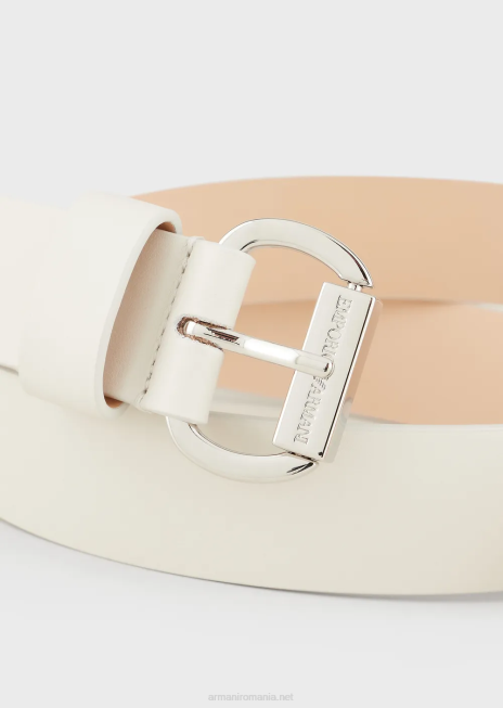 femei R802G751 centura din piele cu catarama cu logo Armani alb ca laptele