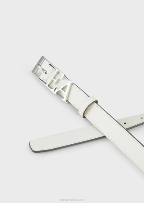 femei R802G759 centură din piele cu imprimeu de căprioară cu cataramă ea conturată Armani alb ca laptele