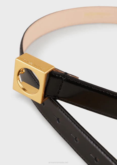 femei R802G761 curea din piele periată cu cataramă geometrică Armani negru