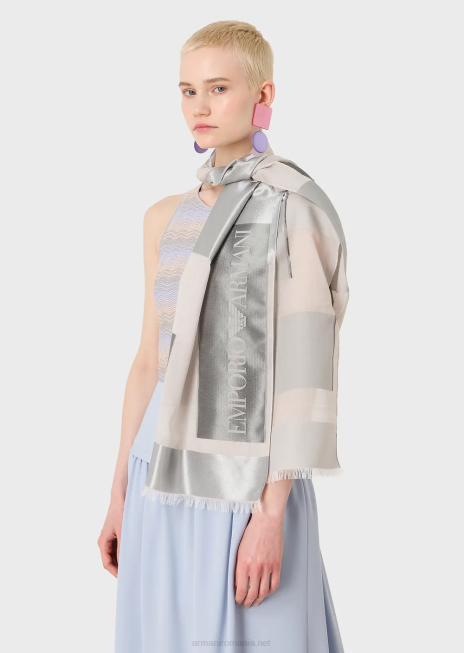 femei R802G861 Stolă din amestec de acetat cu panouri devore Armani gri