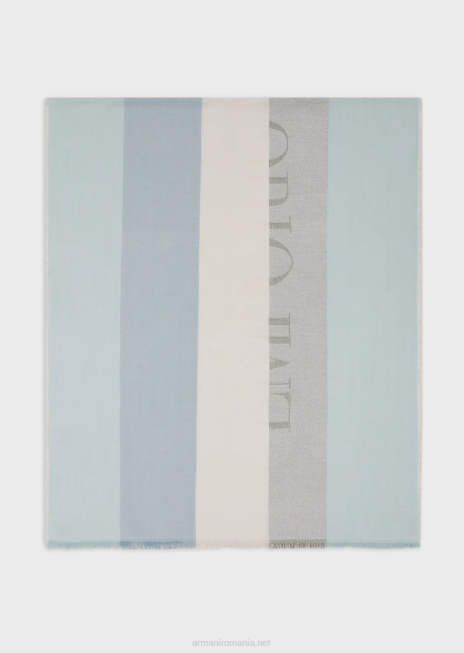 femei R802G866 Stolă cu model în dungi orizontale și logo-ul jacquard Armani apa albastra