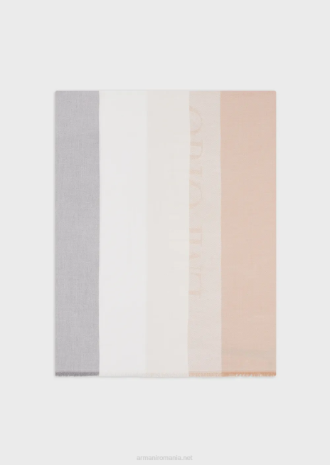 femei R802G867 Stolă cu model în dungi orizontale și logo-ul jacquard Armani bej