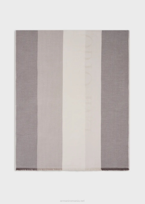 femei R802G869 Stolă cu model în dungi orizontale și logo-ul jacquard Armani gri porumbel