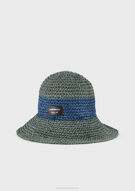 femei R802G773 pălărie din rafie țesătă cu plasture cu logo Armani