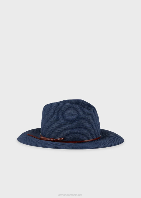 femei R802G775 pălărie țesătă din fire de hârtie, cu curea și boru din piele Armani