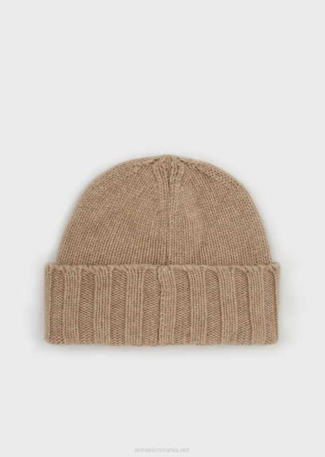 femei R802G779 beanie din cașmir cu nervuri Armani bej