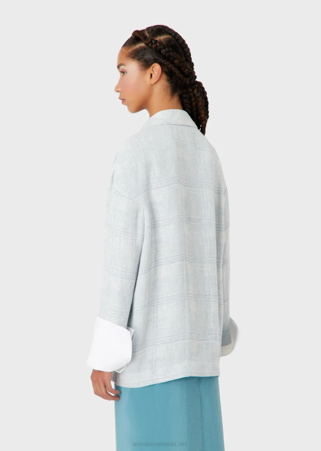 femei R802G2740 blazer supradimensionat, cu piept dublu, într-un amestec de in și cânepă în carouri prințul de Wales Armani azur