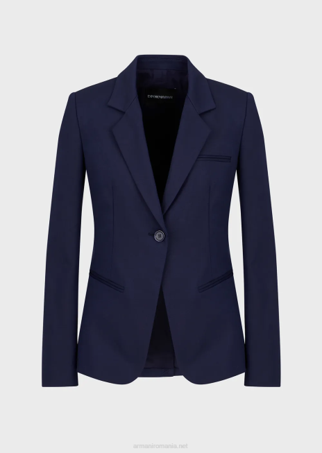 femei R802G30 jachetă cu un singur piept din bumbac stretch couture Armani albastru marin
