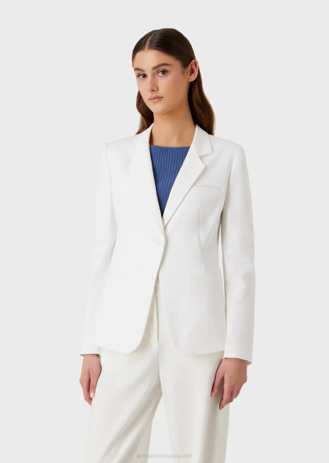 femei R802G31 jachetă cu un singur piept din bumbac stretch couture Armani alb