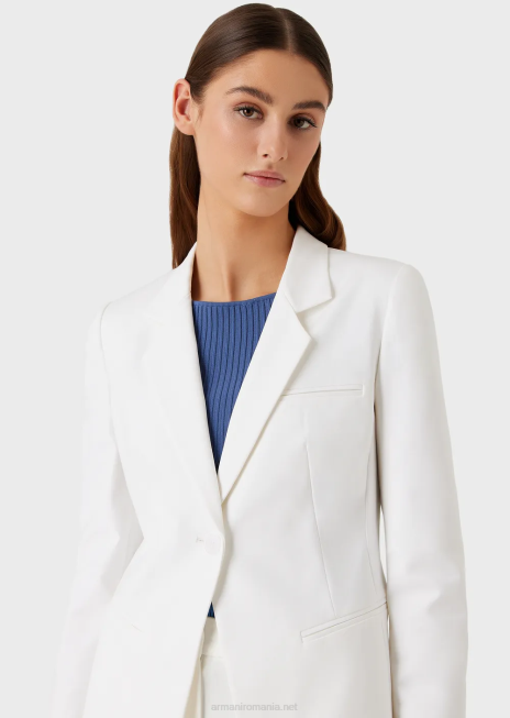 femei R802G31 jachetă cu un singur piept din bumbac stretch couture Armani alb