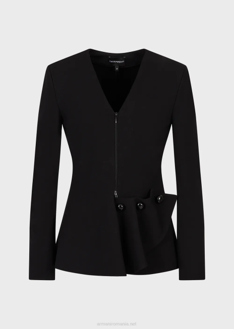 femei R802G37 jachetă cu fermoar și detaliu cu volane din țesătură cu cusături milano Armani negru