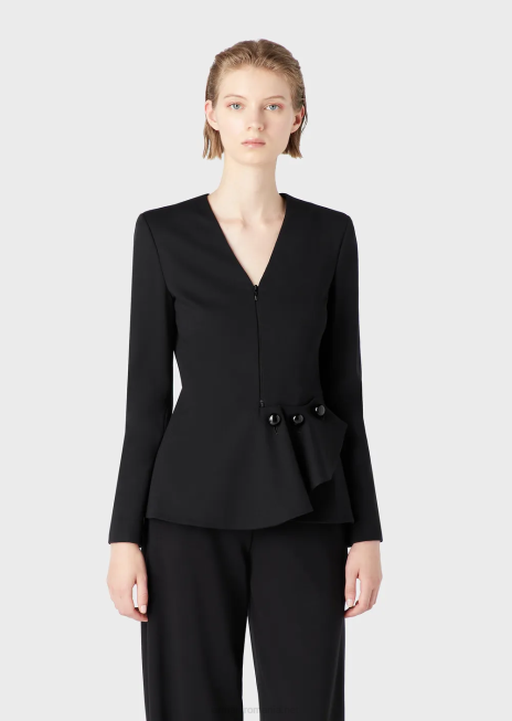 femei R802G37 jachetă cu fermoar și detaliu cu volane din țesătură cu cusături milano Armani negru