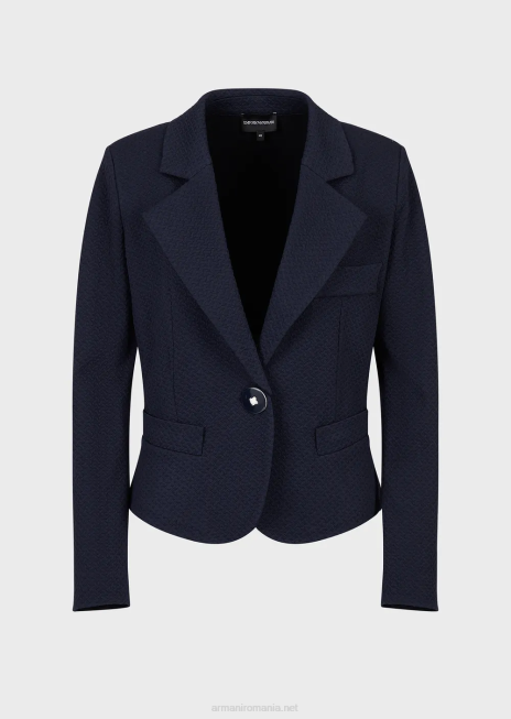 femei R802G39 jachetă cu un singur piept din jerseu cu motiv în relief 3d Armani albastru marin