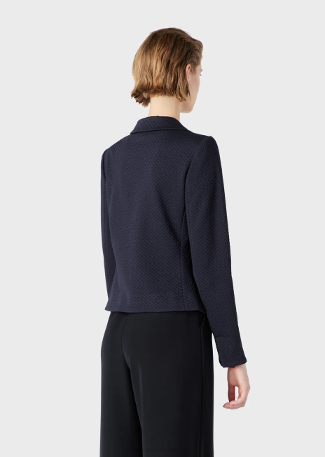 femei R802G39 jachetă cu un singur piept din jerseu cu motiv în relief 3d Armani albastru marin