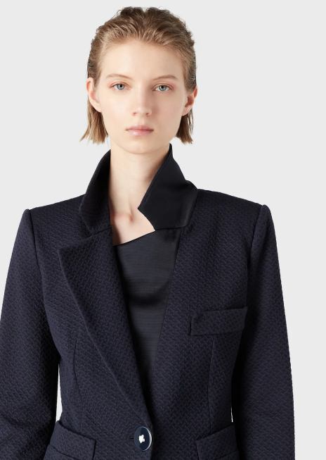 femei R802G39 jachetă cu un singur piept din jerseu cu motiv în relief 3d Armani albastru marin