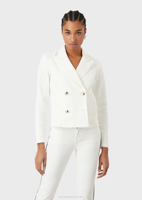 femei R802G44 jachetă în două piept din țesătură de taur cu țevi Armani alb
