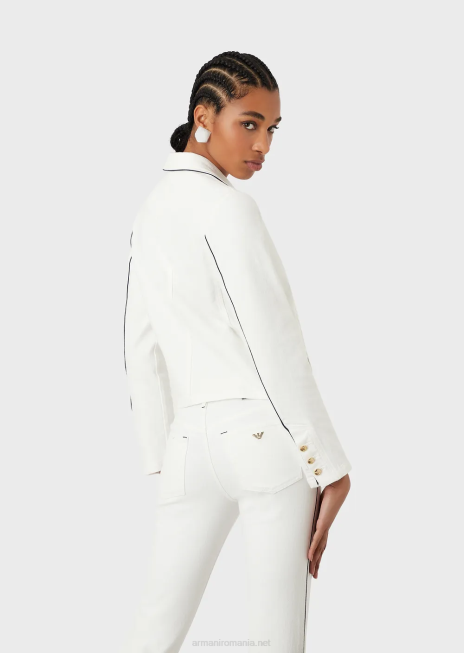 femei R802G44 jachetă în două piept din țesătură de taur cu țevi Armani alb