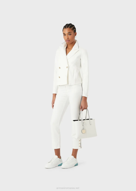 femei R802G44 jachetă în două piept din țesătură de taur cu țevi Armani alb