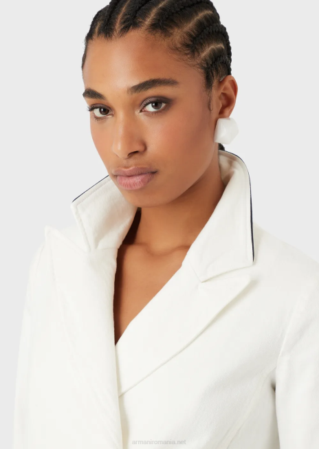 femei R802G44 jachetă în două piept din țesătură de taur cu țevi Armani alb