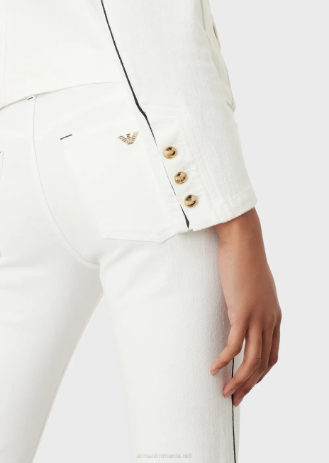 femei R802G44 jachetă în două piept din țesătură de taur cu țevi Armani alb
