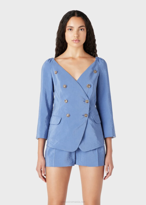 femei R802G45 geacă dublu fără revere din mătase tehnică spălată Armani albastru