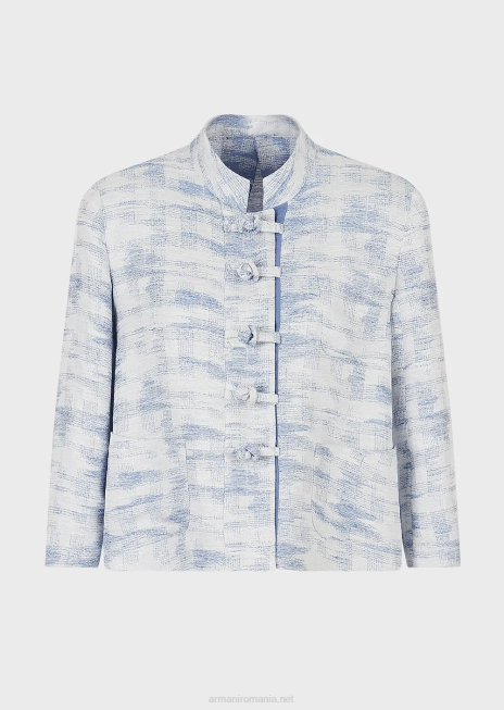 femei R802G47 jachetă cu guler guru și toggle într-un amestec de in jacquard în degrade Armani