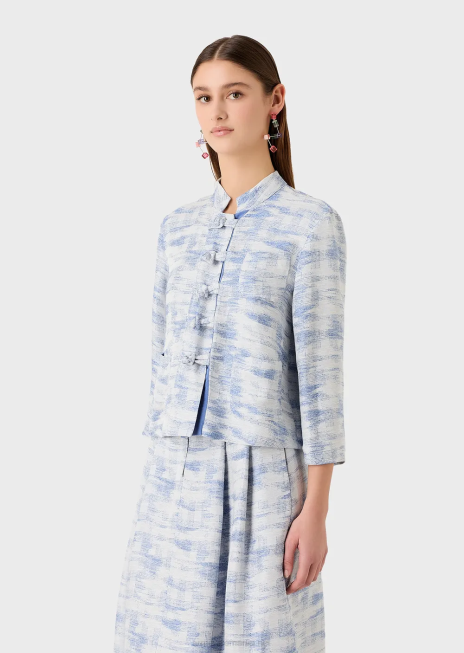 femei R802G47 jachetă cu guler guru și toggle într-un amestec de in jacquard în degrade Armani