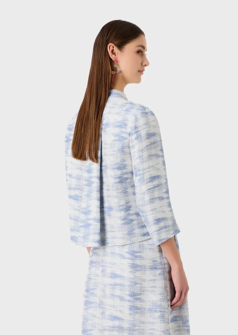 femei R802G47 jachetă cu guler guru și toggle într-un amestec de in jacquard în degrade Armani