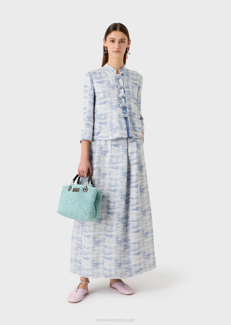 femei R802G47 jachetă cu guler guru și toggle într-un amestec de in jacquard în degrade Armani