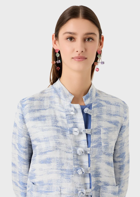 femei R802G47 jachetă cu guler guru și toggle într-un amestec de in jacquard în degrade Armani