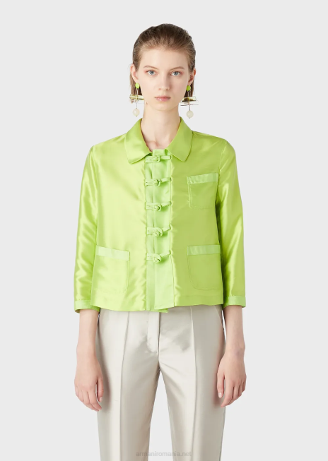 femei R802G48 Bolero shantung din amestec de mătase cu mâneci 3/4 și comutatoare Armani verde lime