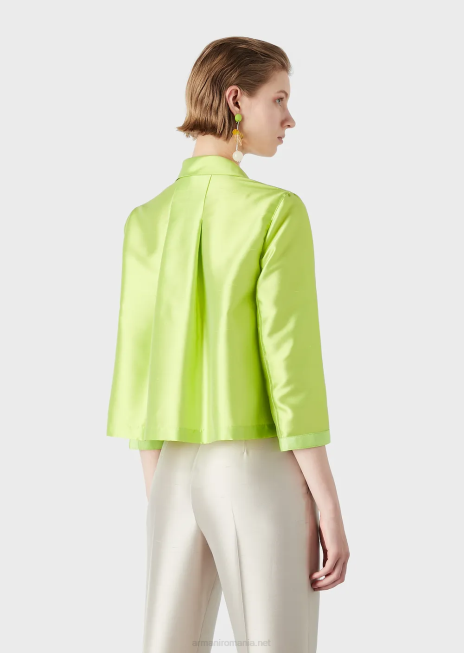 femei R802G48 Bolero shantung din amestec de mătase cu mâneci 3/4 și comutatoare Armani verde lime