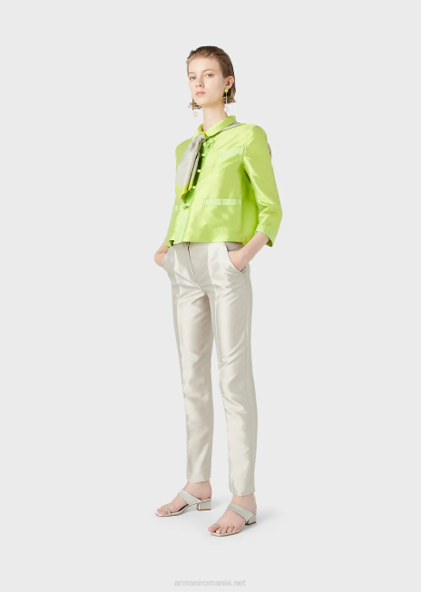 femei R802G48 Bolero shantung din amestec de mătase cu mâneci 3/4 și comutatoare Armani verde lime