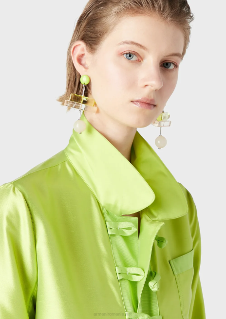 femei R802G48 Bolero shantung din amestec de mătase cu mâneci 3/4 și comutatoare Armani verde lime