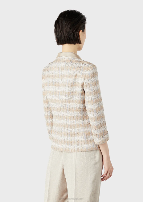 femei R802G50 jachetă cu un singur piept cu mâneci 3/4 într-un tweed cu motiv chevron Armani