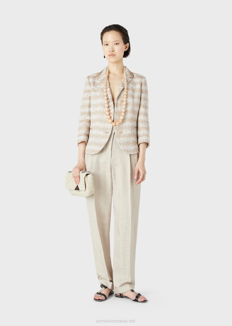 femei R802G50 jachetă cu un singur piept cu mâneci 3/4 într-un tweed cu motiv chevron Armani