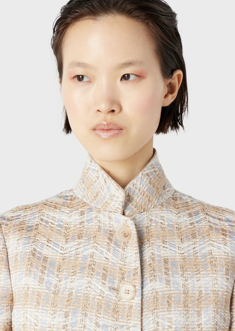 femei R802G50 jachetă cu un singur piept cu mâneci 3/4 într-un tweed cu motiv chevron Armani