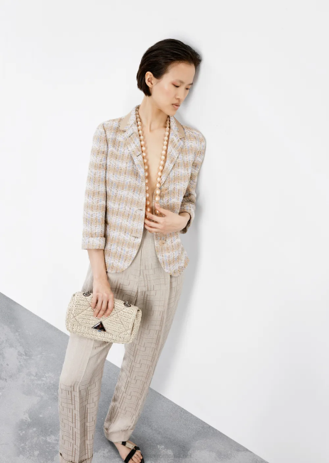 femei R802G50 jachetă cu un singur piept cu mâneci 3/4 într-un tweed cu motiv chevron Armani