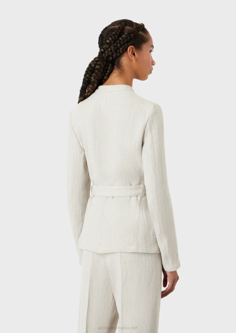 femei R802G51 geacă cu guler guru cu curea din in micro chevron Armani bej