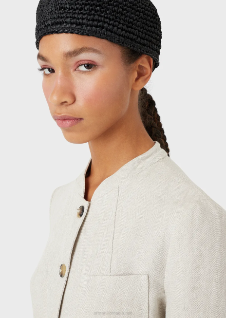 femei R802G51 geacă cu guler guru cu curea din in micro chevron Armani bej