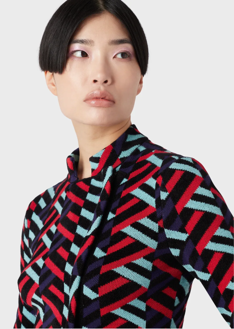 femei R802G57 Cardigan cu tiv lalele din tricot jacquard Armani multicolor