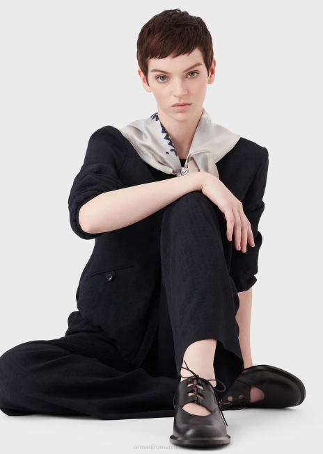 femei R802G58 geacă cu decolteu rotund cu fermoar din țesătură jacquard cu carouri degrade Armani albastru marin