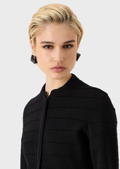 femei R802G59 jachetă cu fermoar din material cusut cu efect de dungi Armani negru