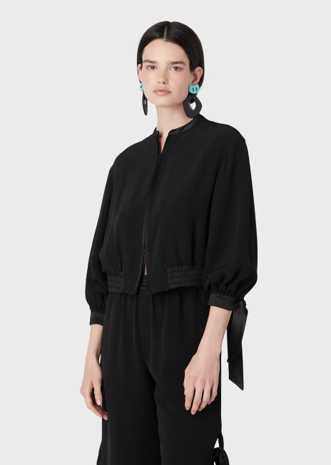 femei R802G60 bluză din satin tehnic cu detalii din satin Armani negru